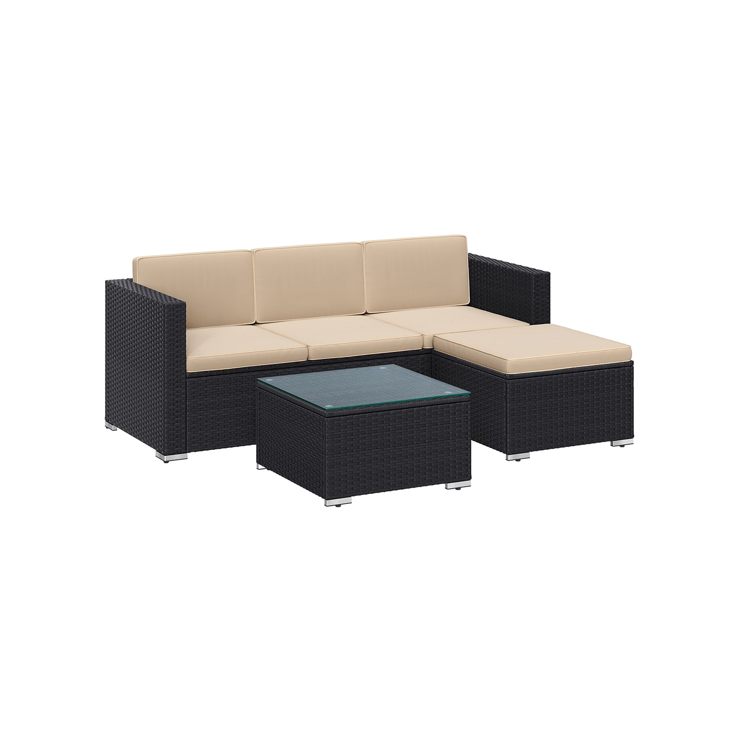 Tuinmeubelset – met kussens – zwart-taupe