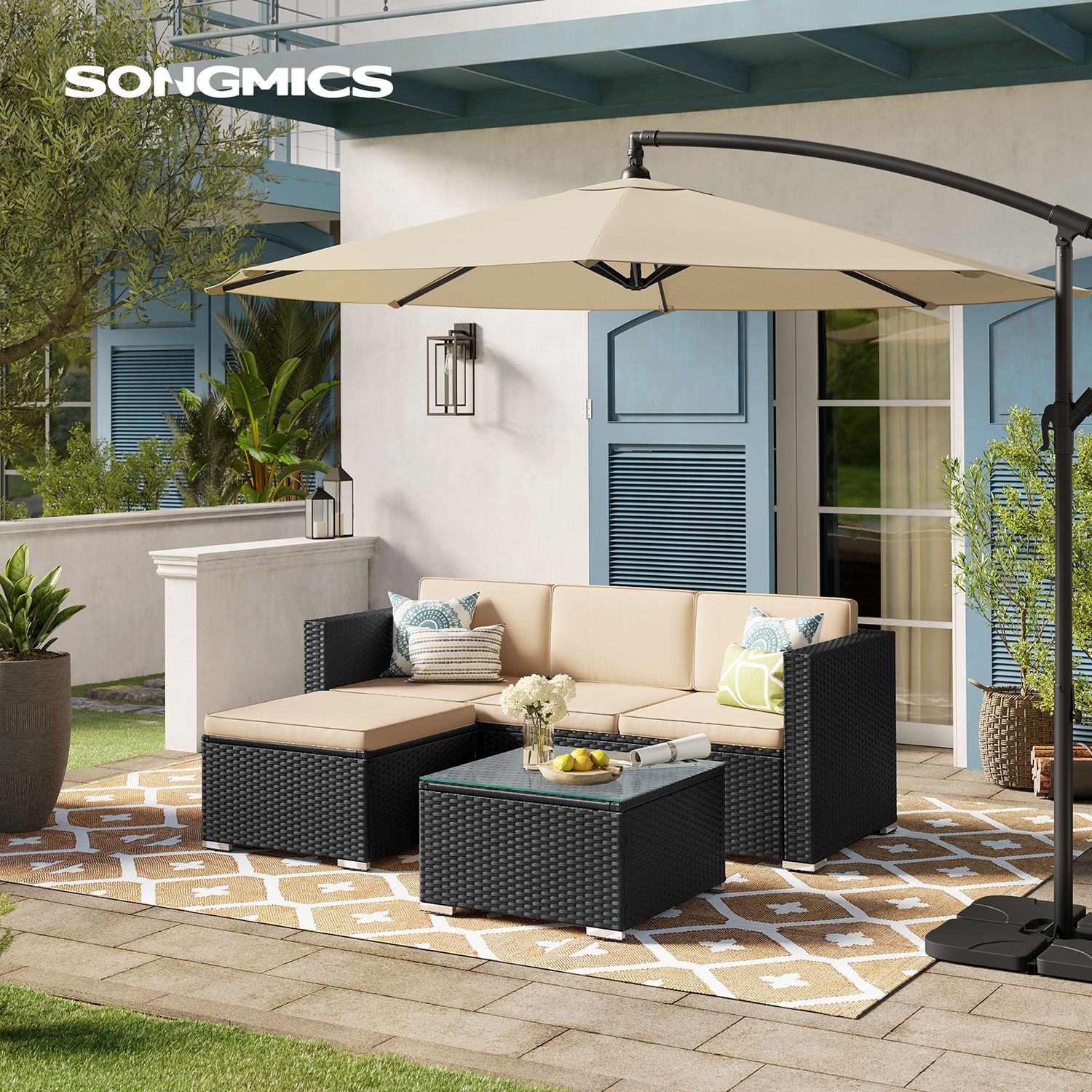Tuinmeubelset – met kussens – zwart-taupe