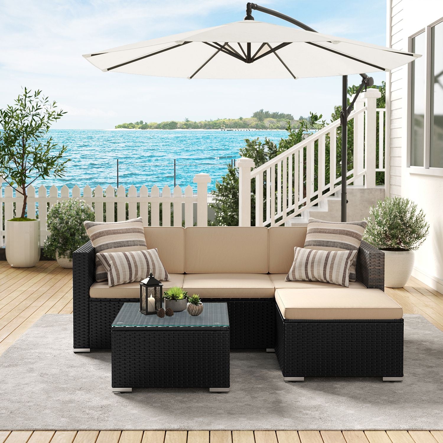 Tuinmeubelset – met kussens – zwart-taupe