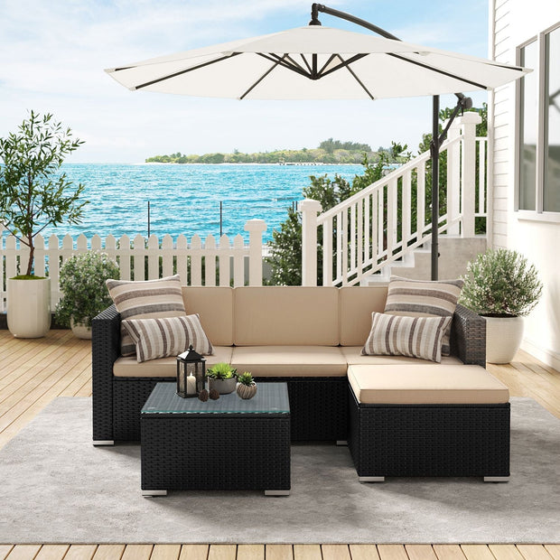 Tuinmeubelset – Comfortabele loungeset met kussens – Zwart / Beige