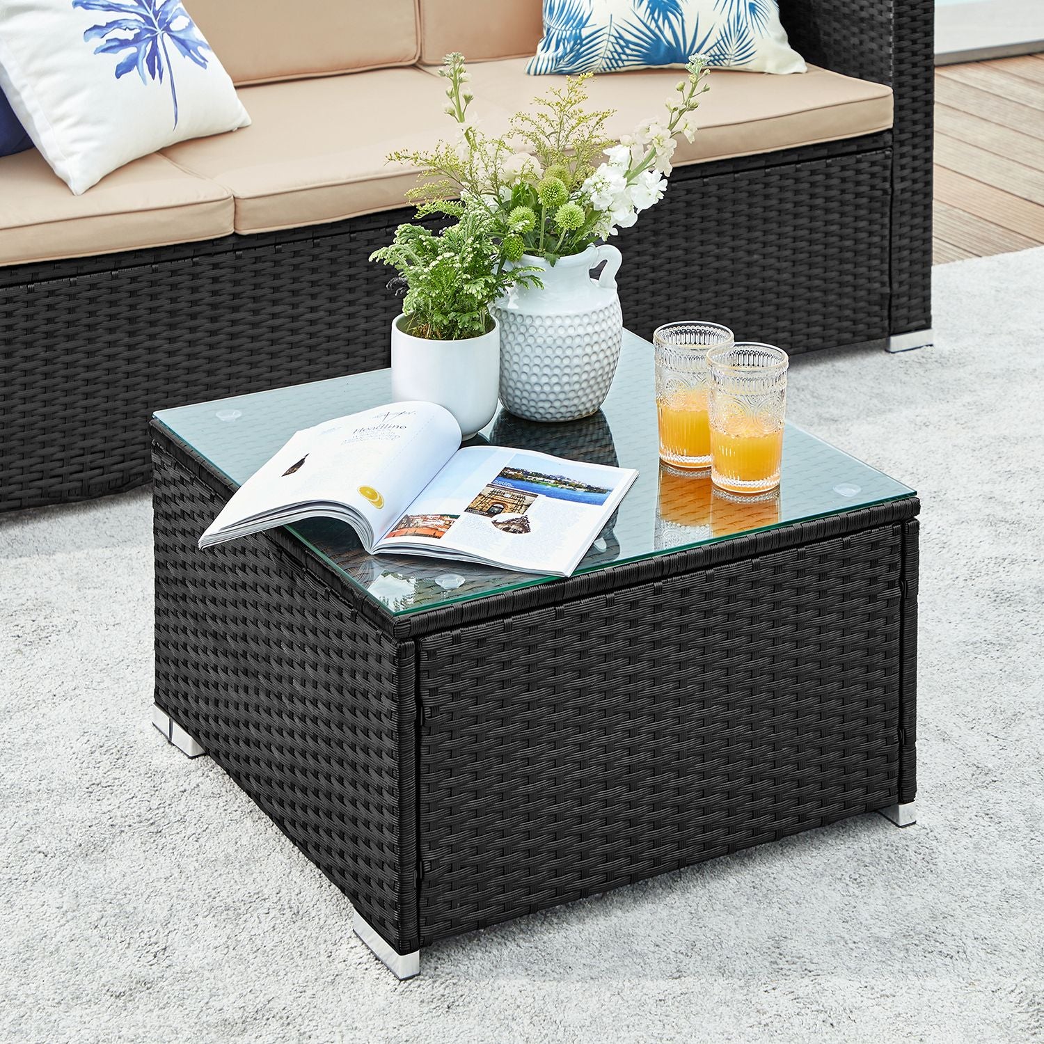 Tuinmeubelset – met kussens – zwart-taupe