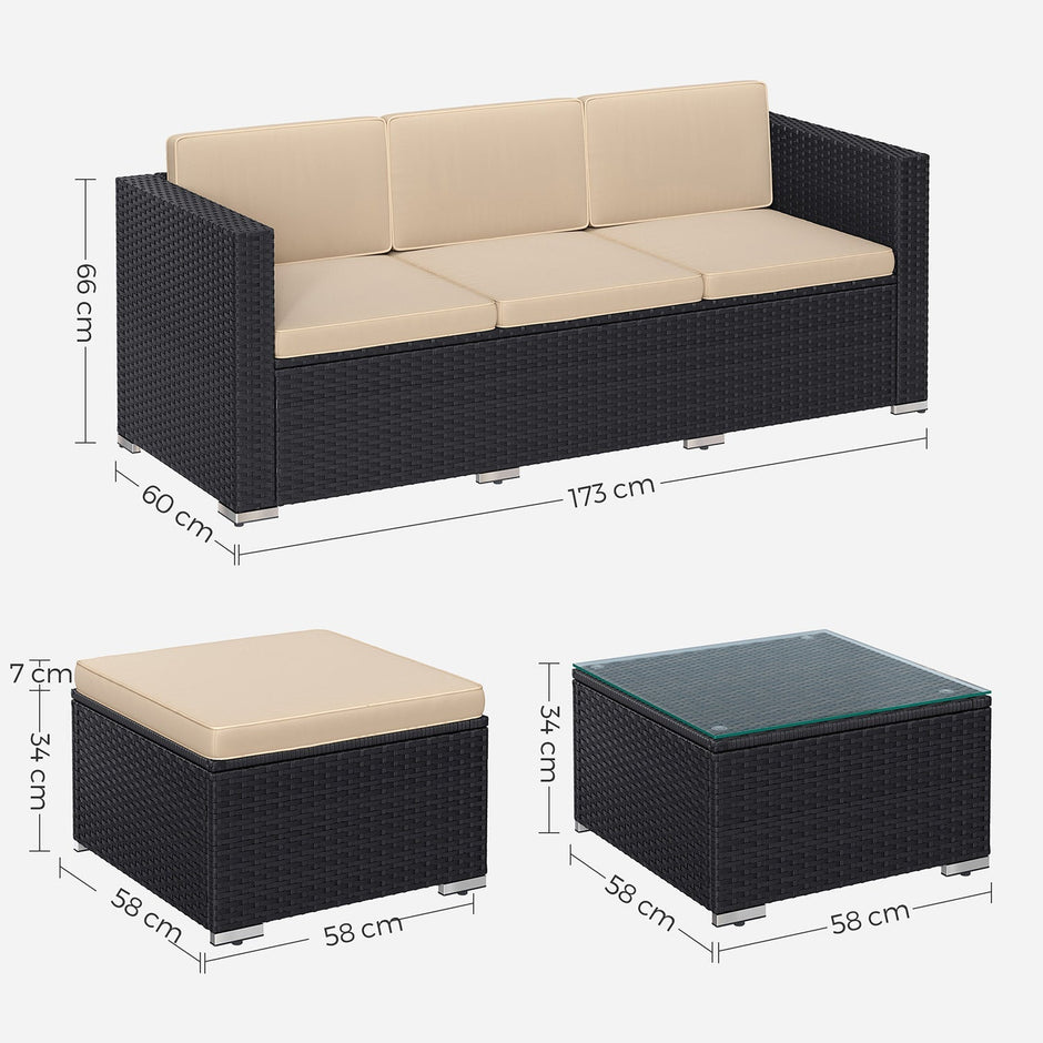 Tuinmeubelset – Comfortabele loungeset met kussens – Zwart / Beige