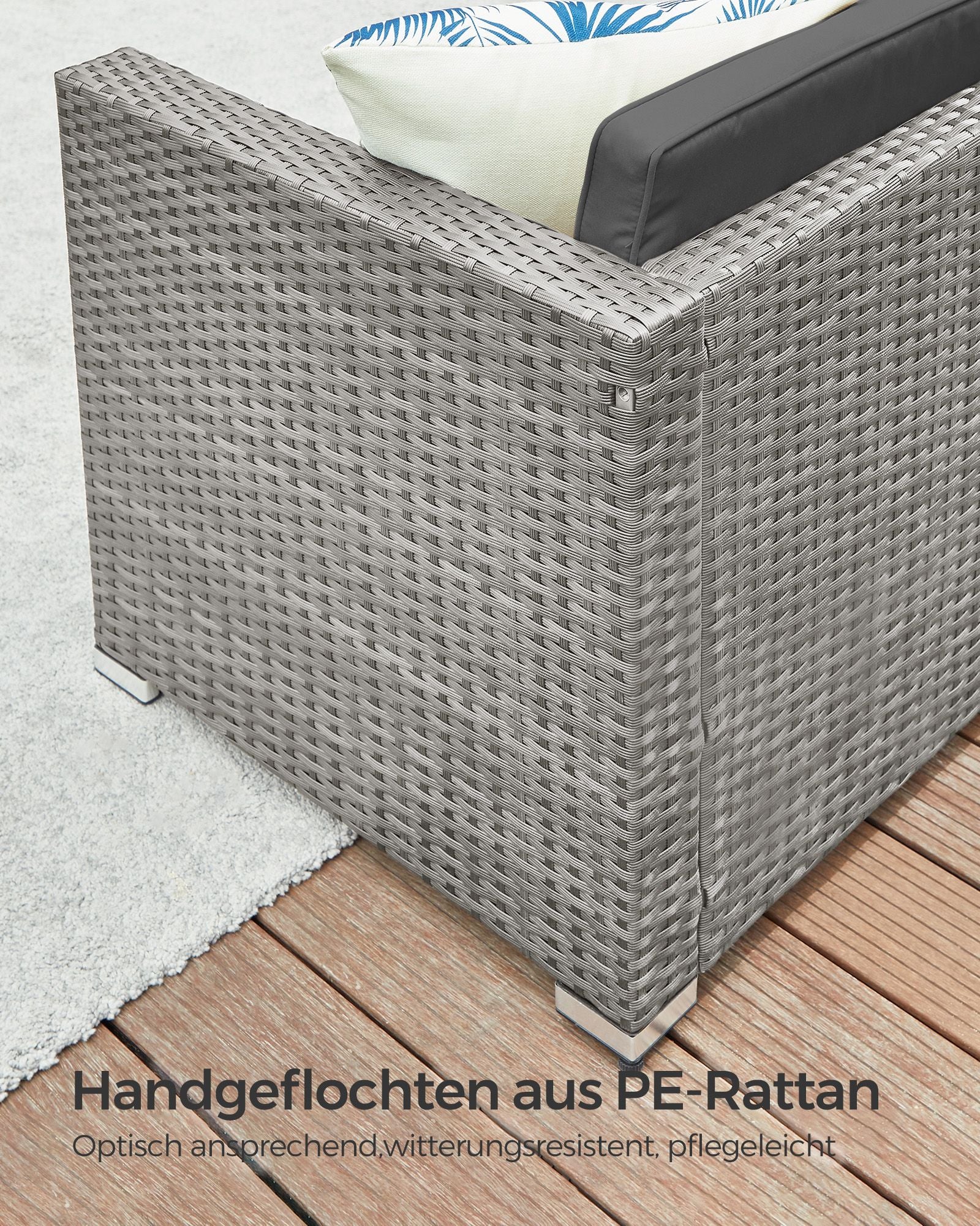 Balkonmeubelset – met kussens en glazen tafel – grijs