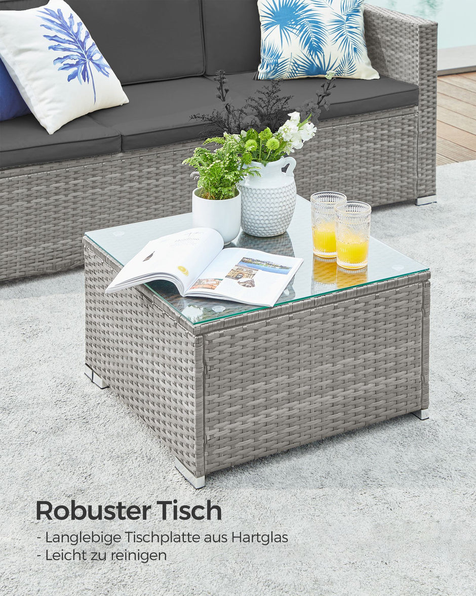 Balkonmeubelset – met kussens en glazen tafel – grijs