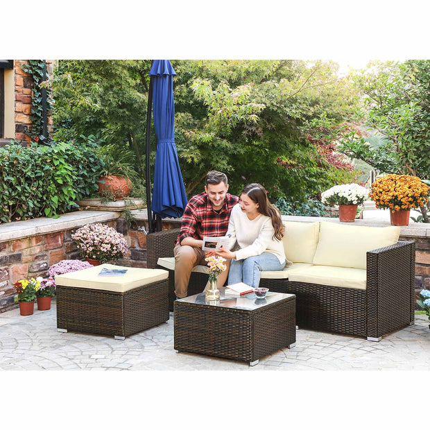 Tuinmeubelset – Luxe lounge met kussens – Bruin/Beige