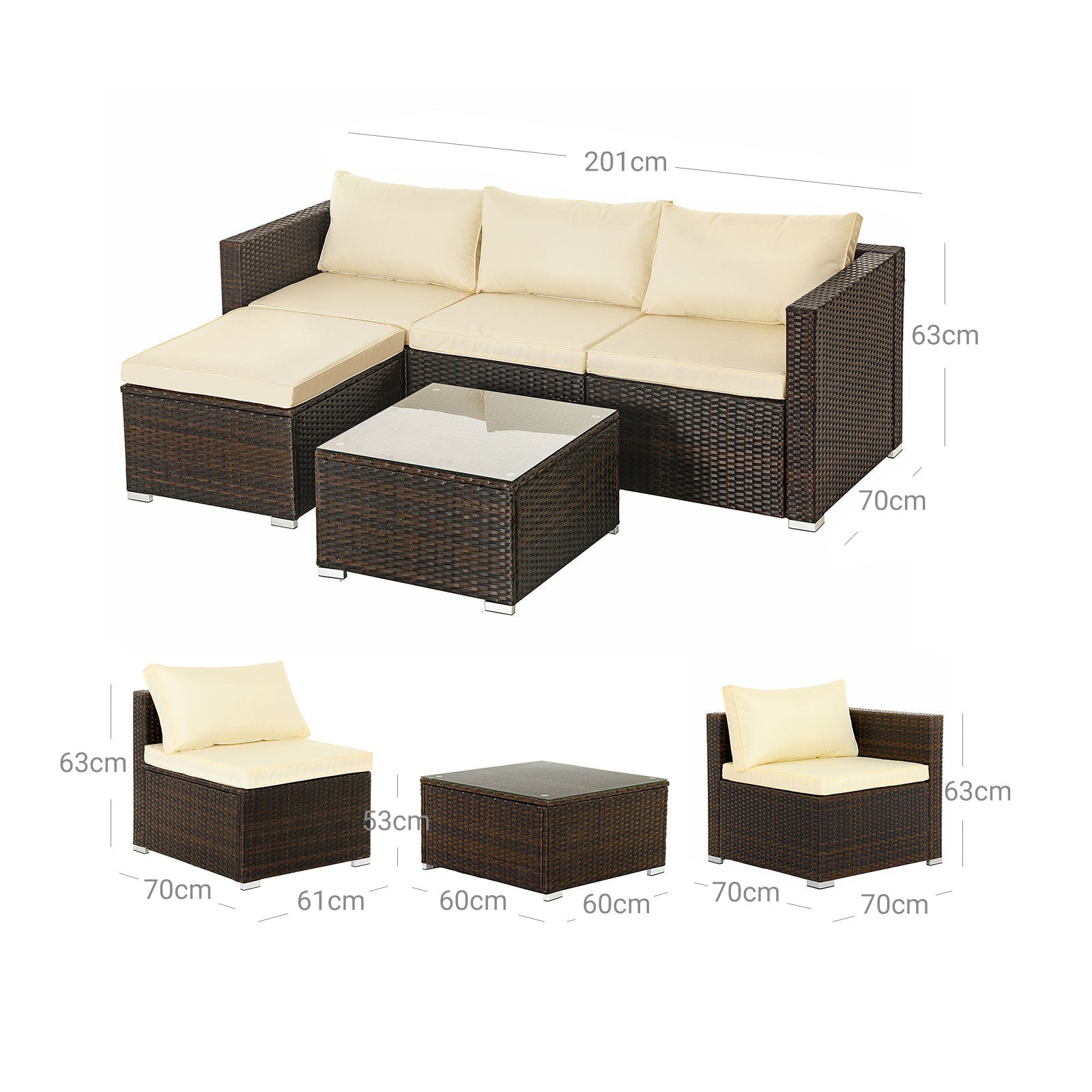 Tuinmeubelset – Luxe lounge met kussens – Bruin/Beige