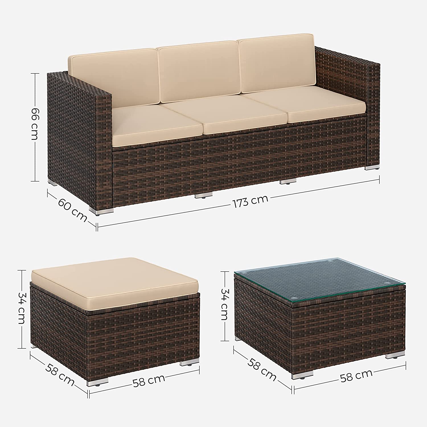 Lounge set – Comfortabele tuinmeubelset – Bruin-taupe
