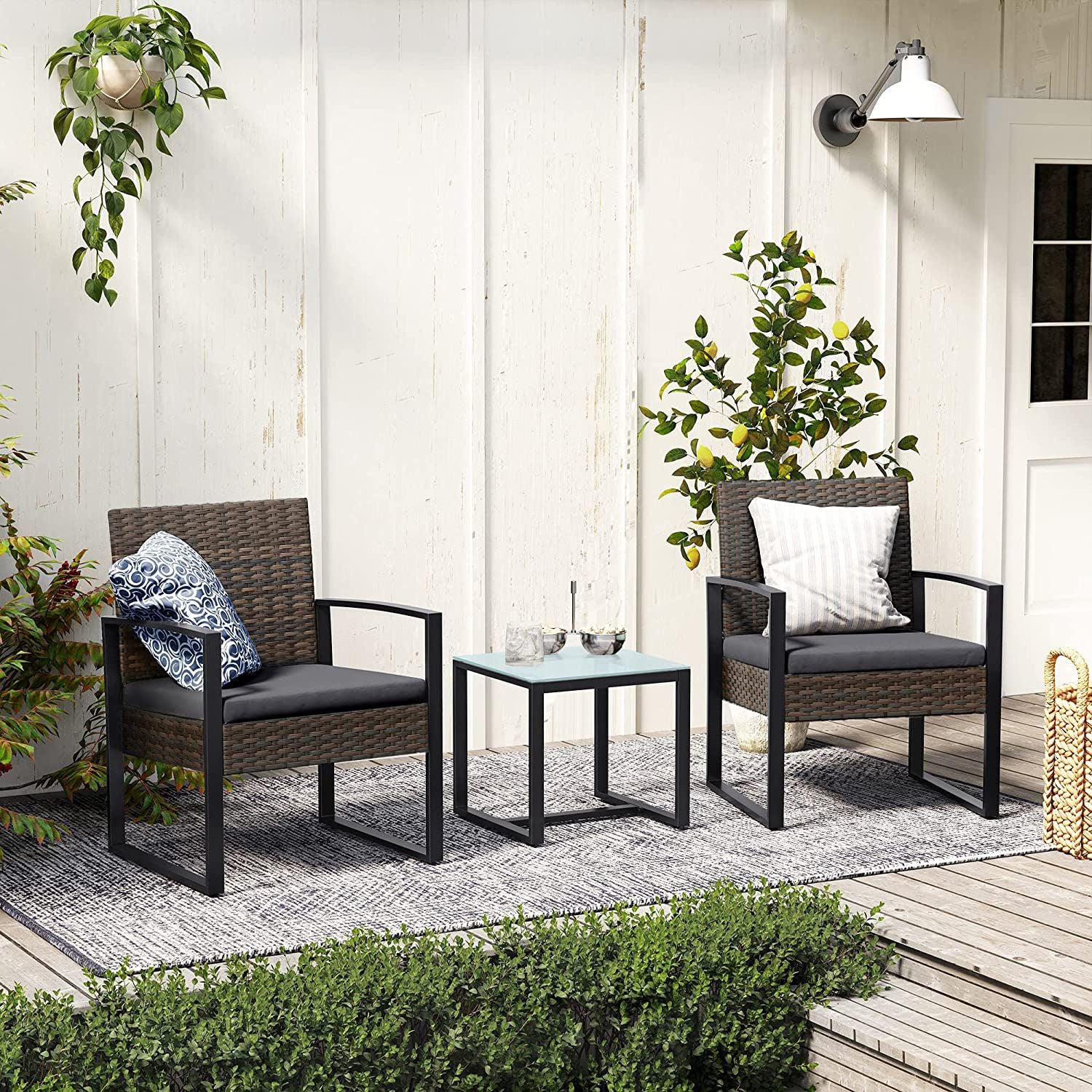 Tuinmeubelset – rotanlook – 3-delig