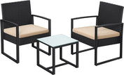 Tuinmeubelset - 3-Delig - Polyrattan - Tafel en 2 Stoelen - Met Kussens