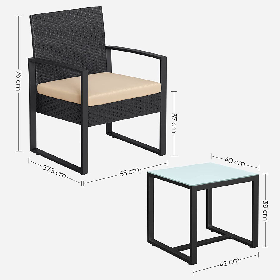 Tuinmeubelset - 3-Delig - Polyrattan - Tafel en 2 Stoelen - Met Kussens