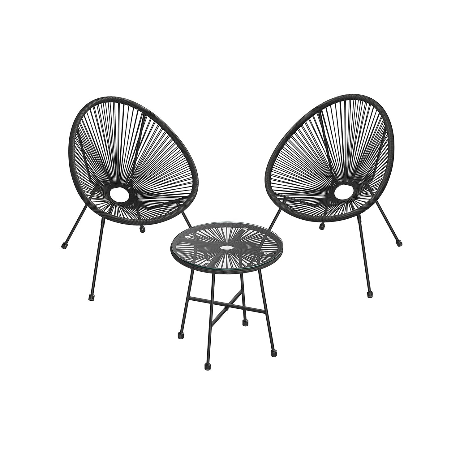 Tuinmeubelset - Balkonmeubilair - Set van 3 - Glazen tafelblad - 2 stoelen - Zwart