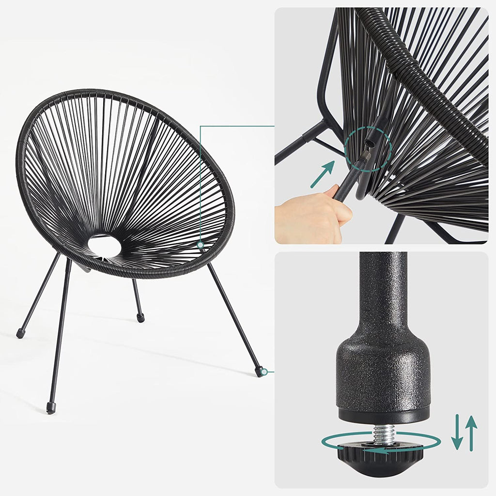 Tuinmeubelset - Balkonmeubilair - Set van 3 - Glazen tafelblad - 2 stoelen - Zwart