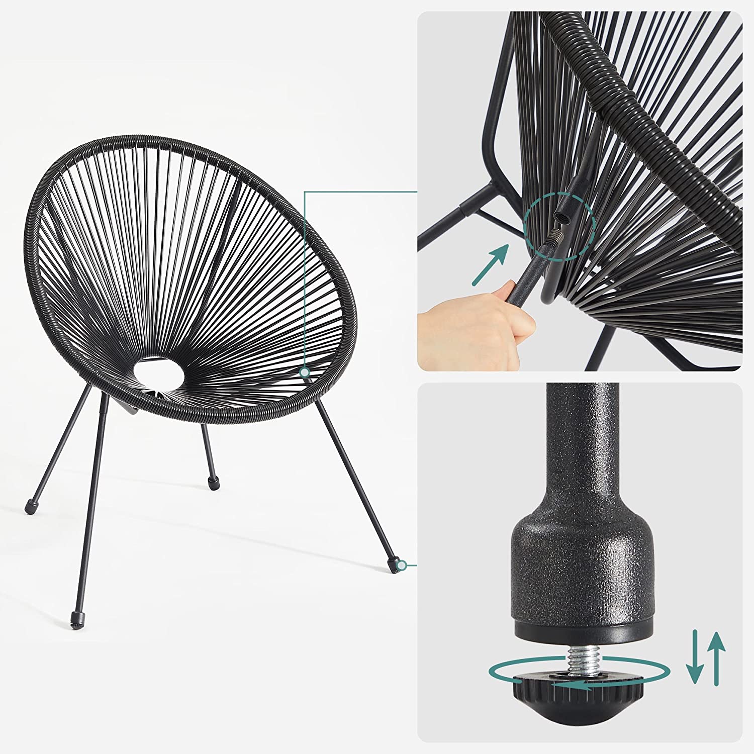 Tuinmeubelset - Balkonmeubilair - Set van 3 - Glazen tafelblad - 2 stoelen - Zwart