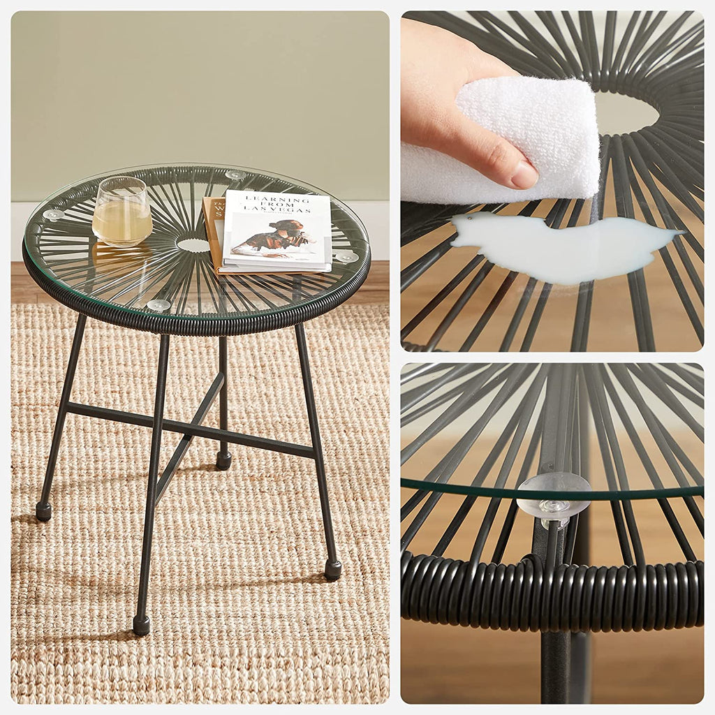 Tuinmeubelset - Balkonmeubilair - Set van 3 - Glazen tafelblad - 2 stoelen - Zwart