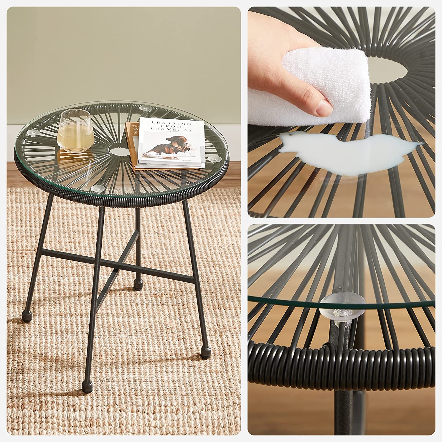 Tuinmeubelset - Balkonmeubilair - Set van 3 - Glazen tafelblad - 2 stoelen - Zwart