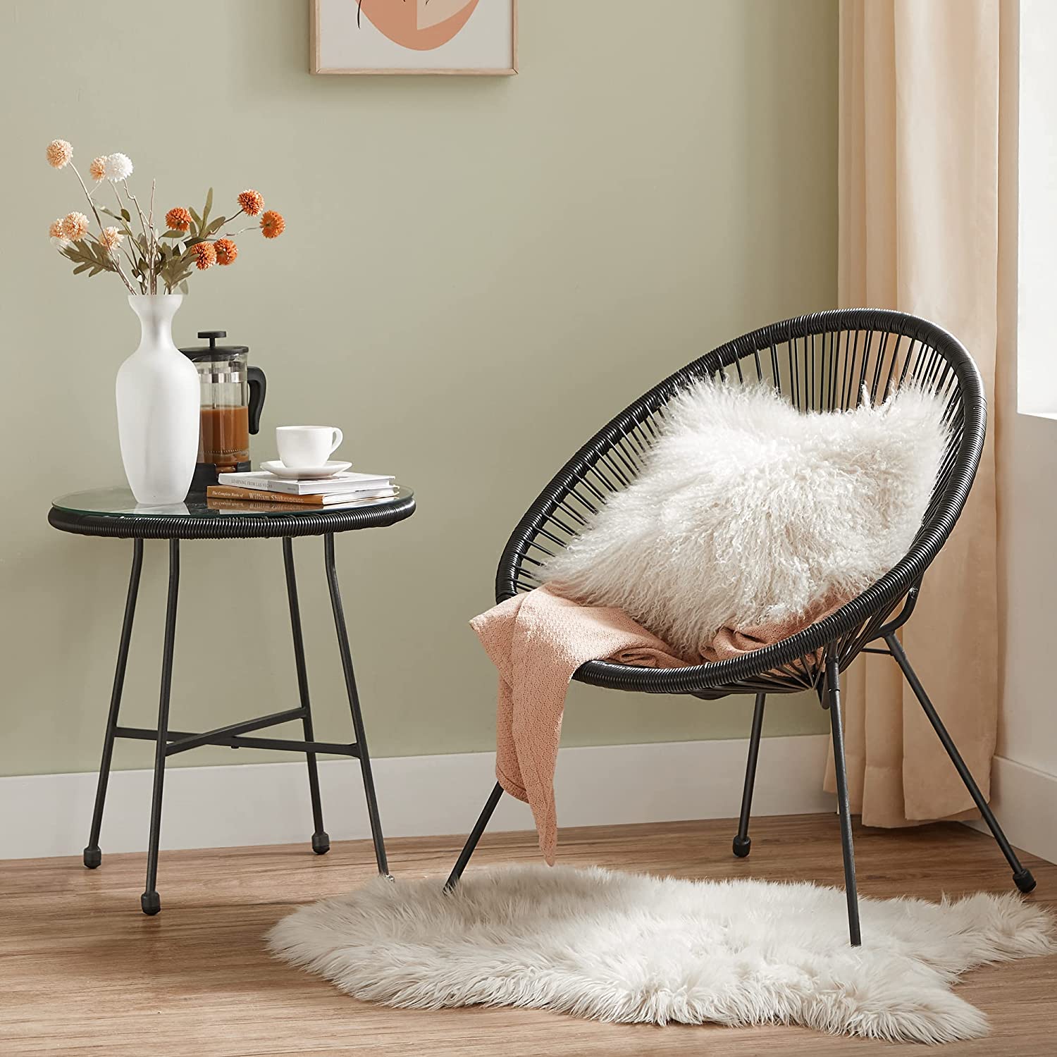 Tuinmeubelset – Set van 3 – Glazen tafelblad – Zwart