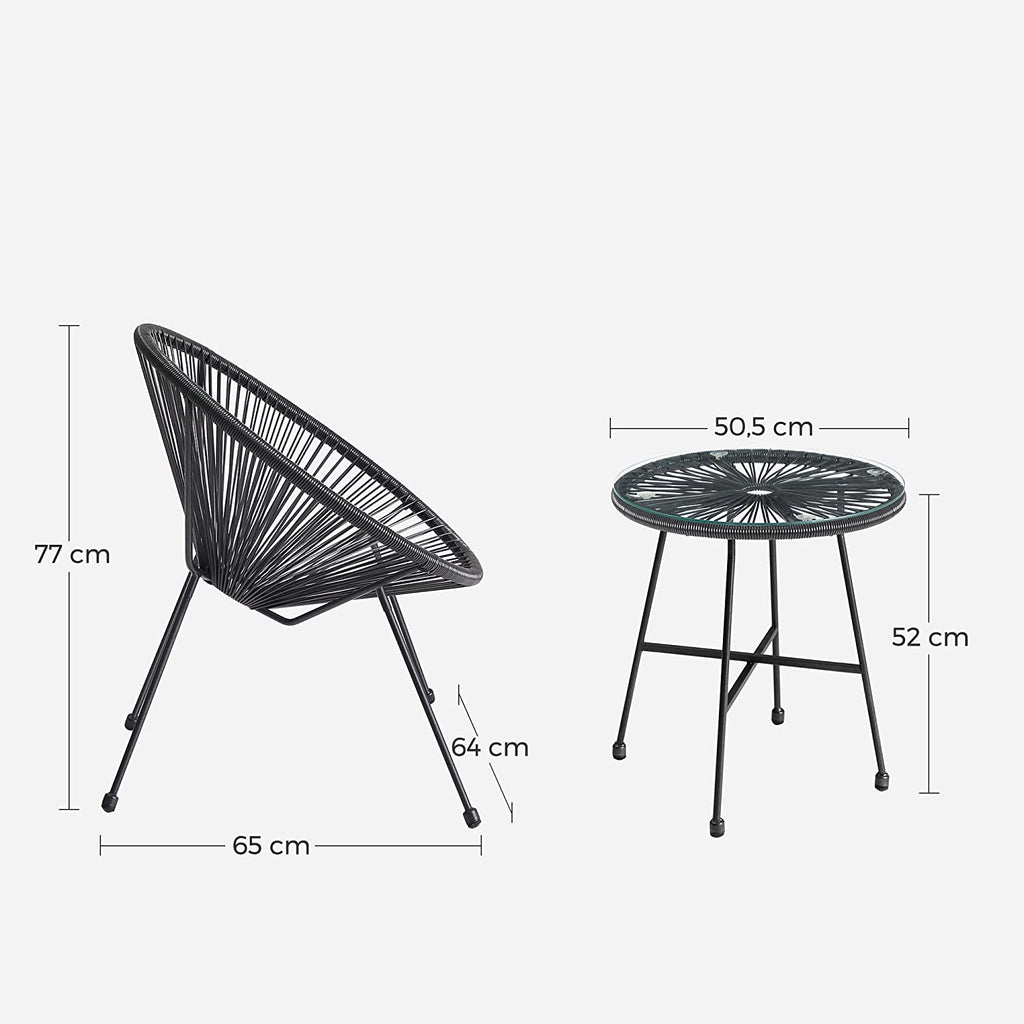 Tuinmeubelset - Balkonmeubilair - Set van 3 - Glazen tafelblad - 2 stoelen - Zwart
