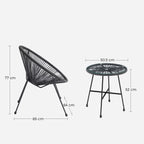 Tuinmeubelset - Balkonmeubilair - Set van 3 - Glazen tafelblad - 2 stoelen - Zwart