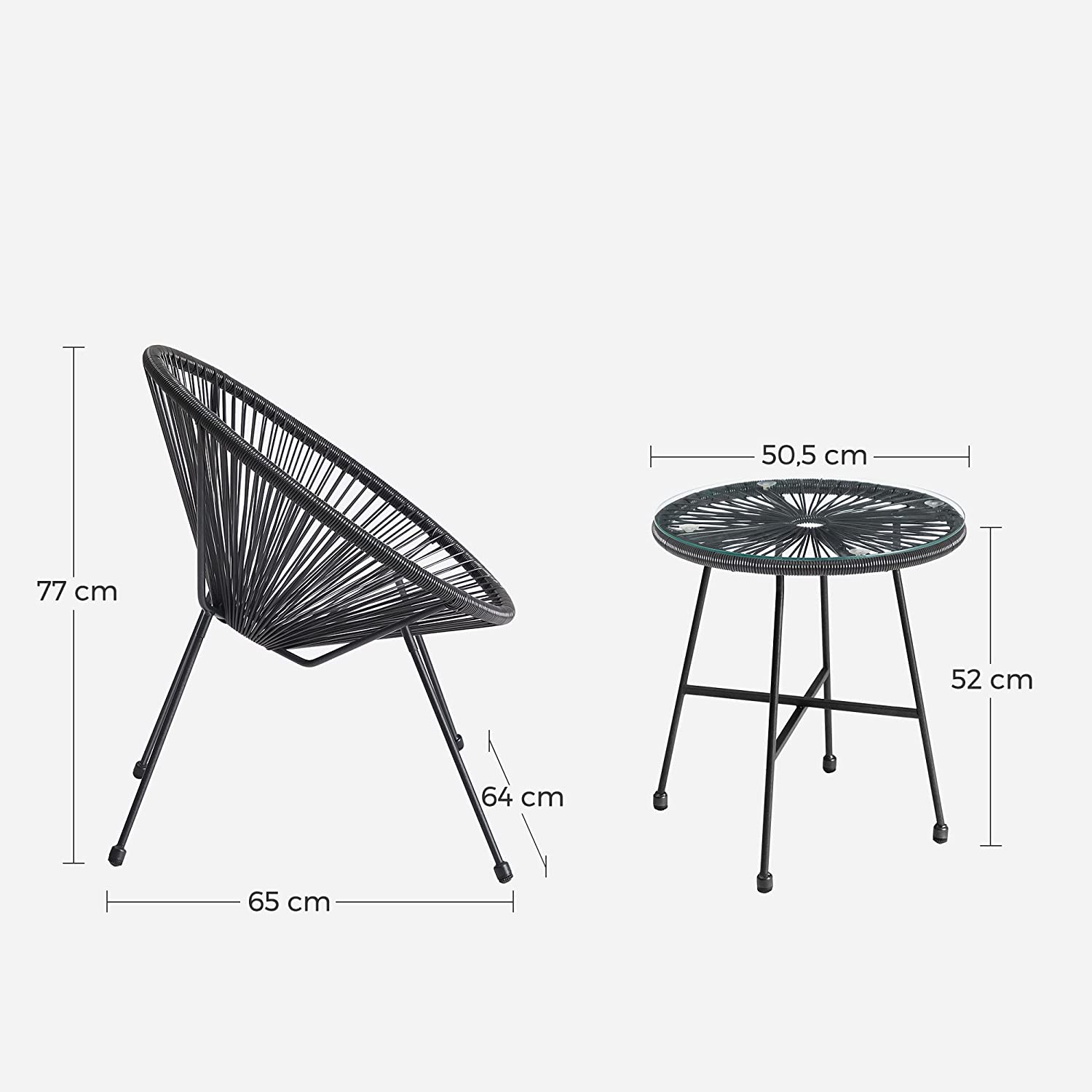 Tuinmeubelset – Set van 3 – Glazen tafelblad – Zwart