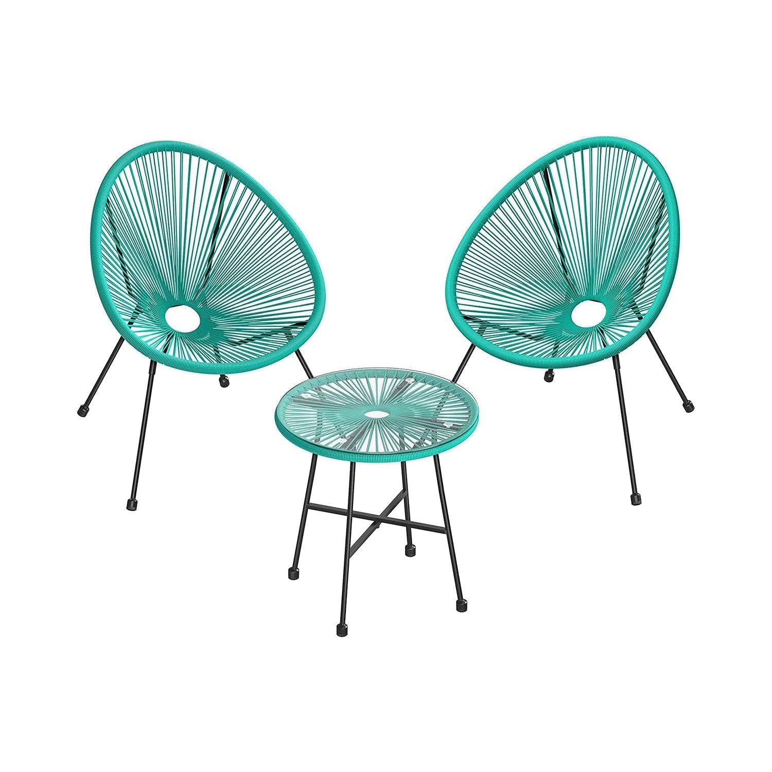 Tuinmeubelset - Balkonmeubilair - Set van 3 - Glazen tafelblad - 2 stoelen - Zwart