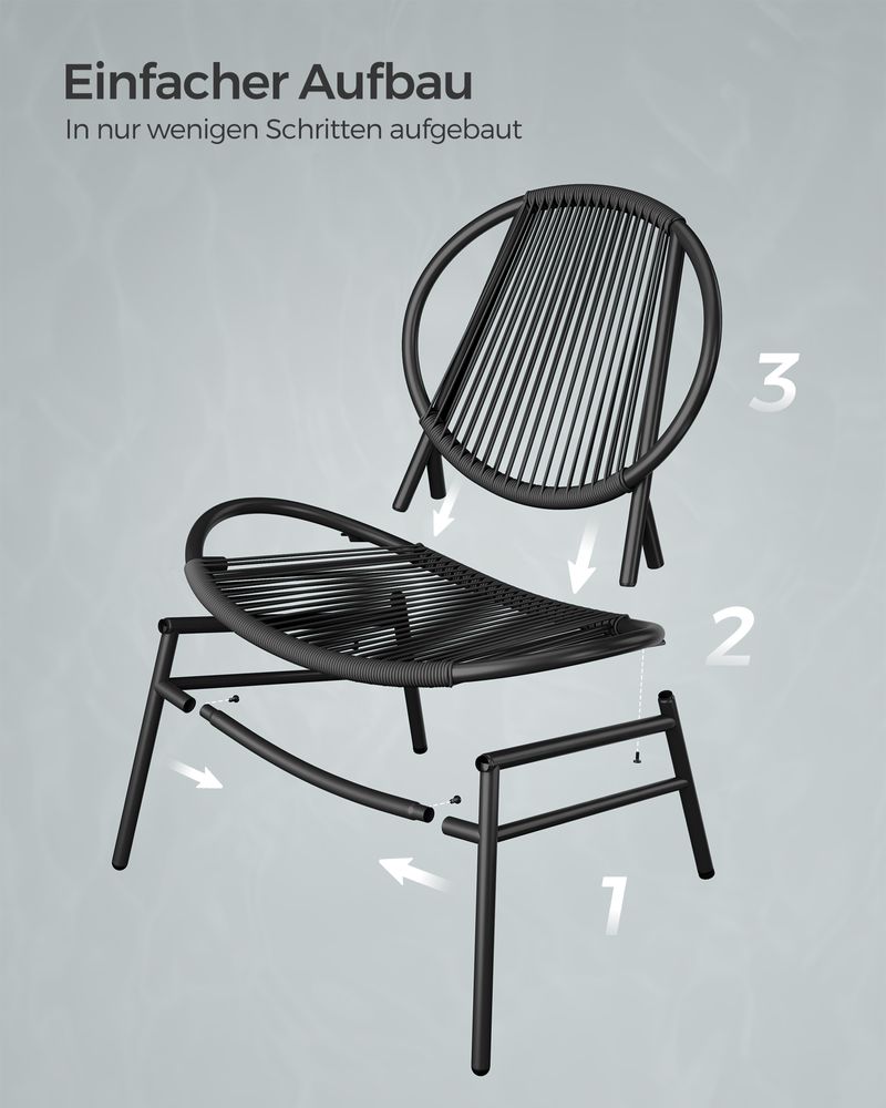 Balkonmeubelset – set van 3 – met tafel en 2 stoelen – inktzwart