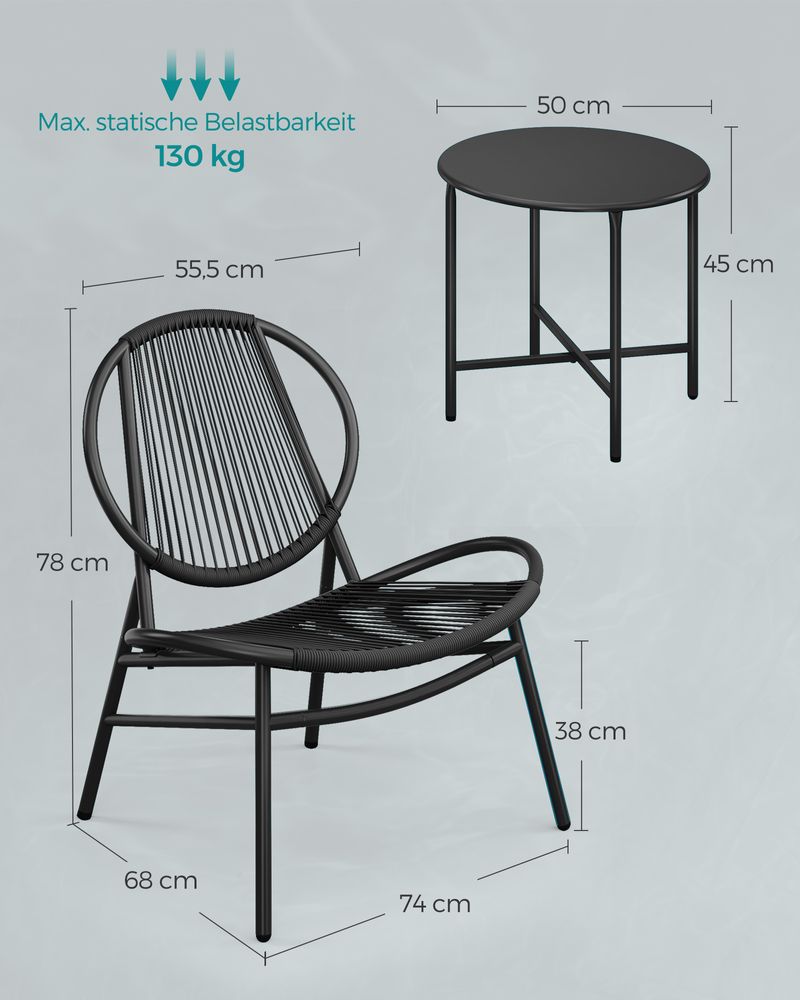 Balkonmeubelset – set van 3 – met tafel en 2 stoelen – inktzwart