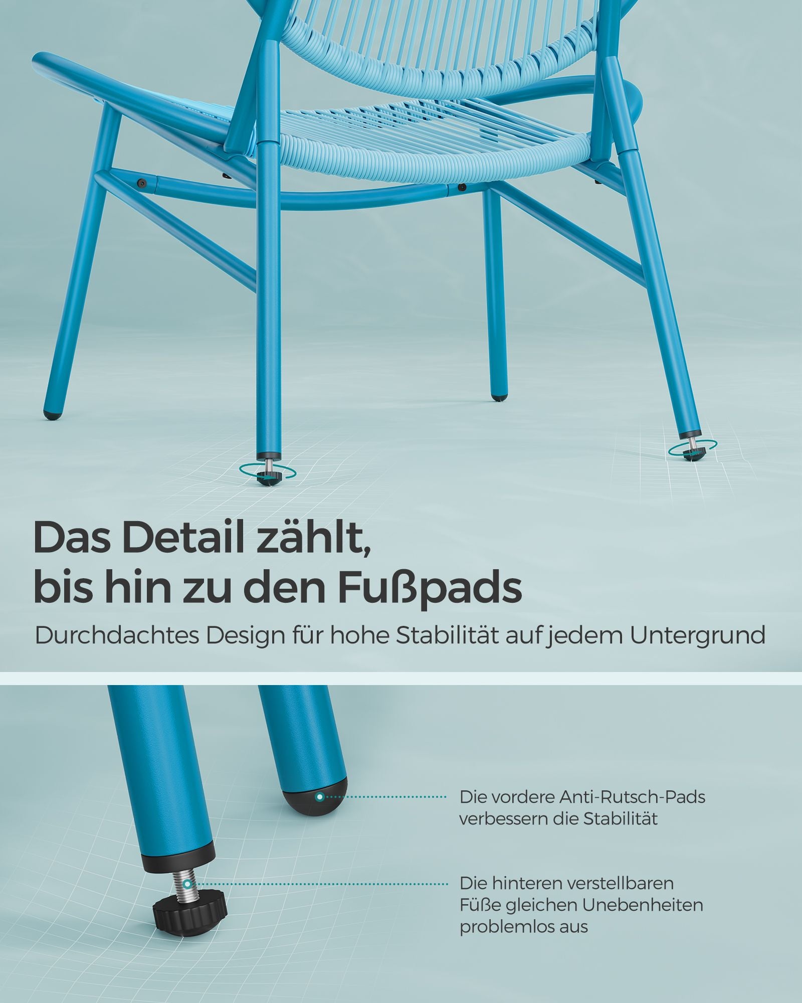 Balkonset - 3-Delig - Polyrattan - Tafel en 2 Stoelen - Zeeblauw