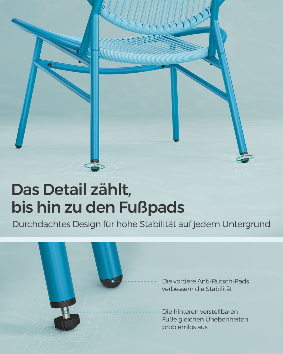 Balkonset - 3-Delig - Polyrattan - Tafel en 2 Stoelen - Zeeblauw