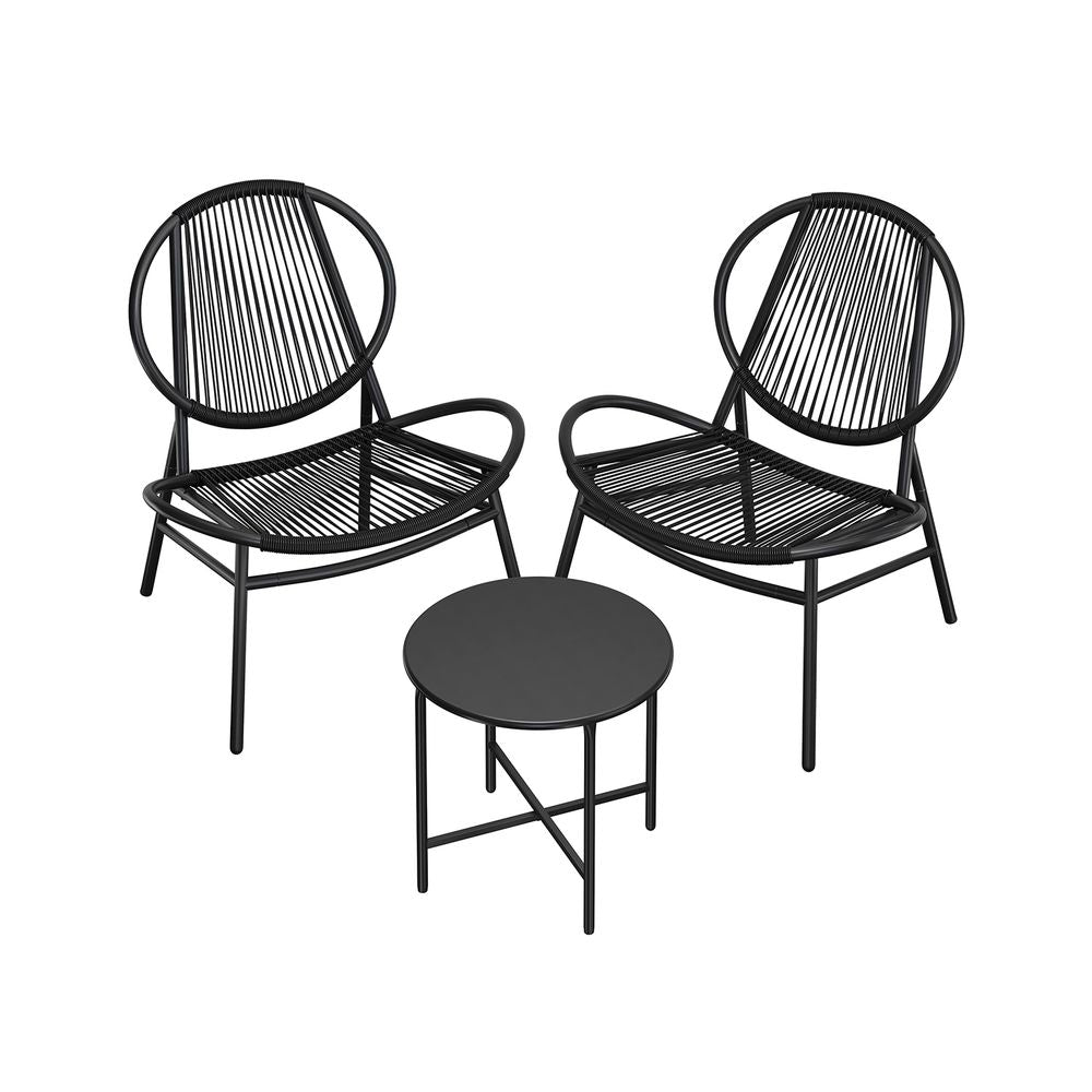 Balkonmeubelset – set van 3 – met tafel en 2 stoelen – inktzwart