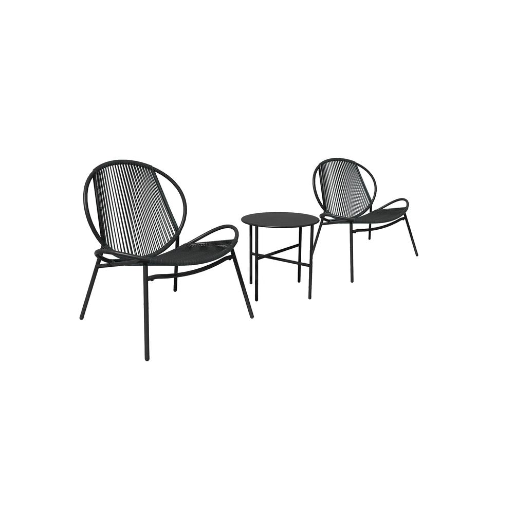 Balkonmeubelset – set van 3 – met tafel en 2 stoelen – inktzwart