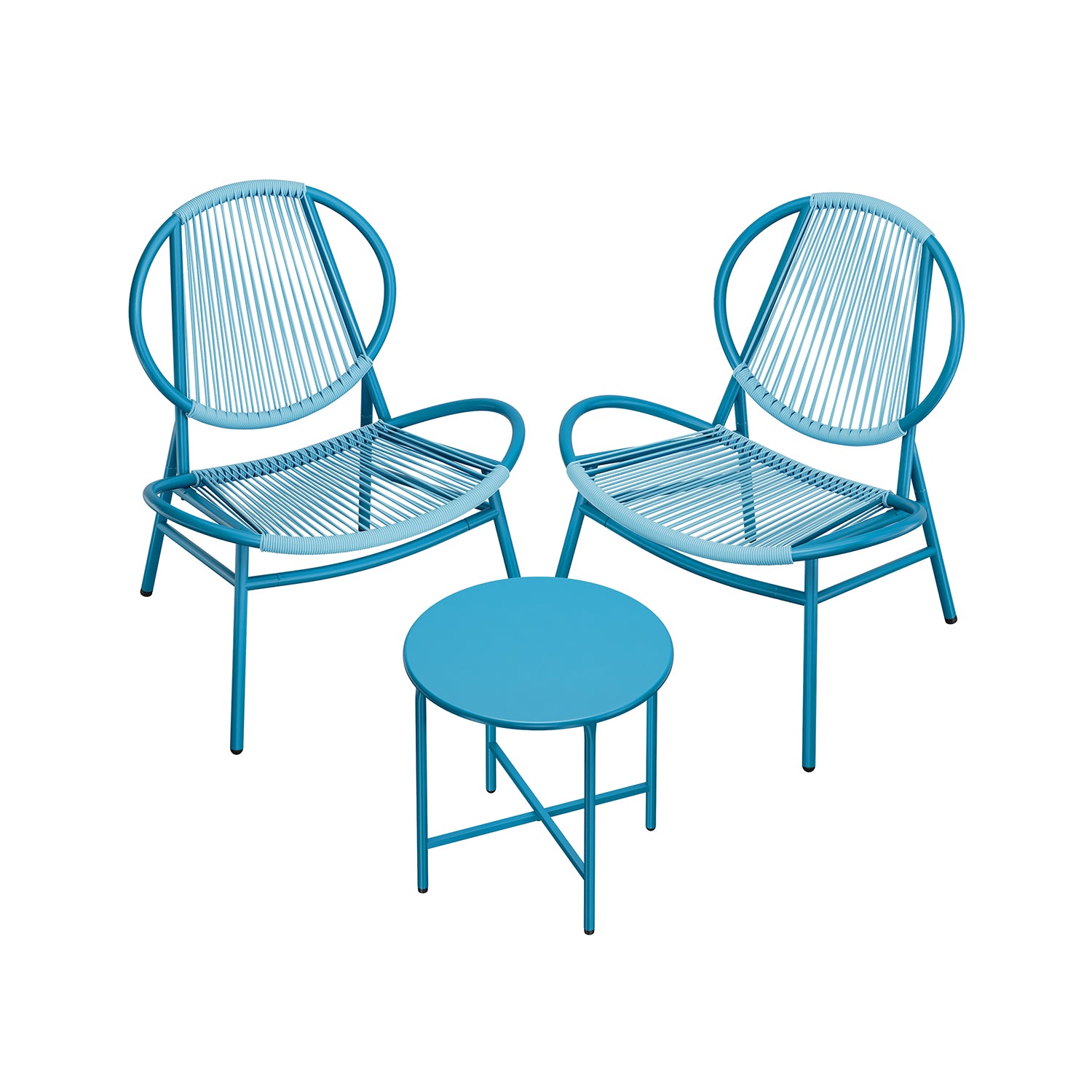 Balkonset - 3-Delig - Polyrattan - Tafel en 2 Stoelen - Zeeblauw