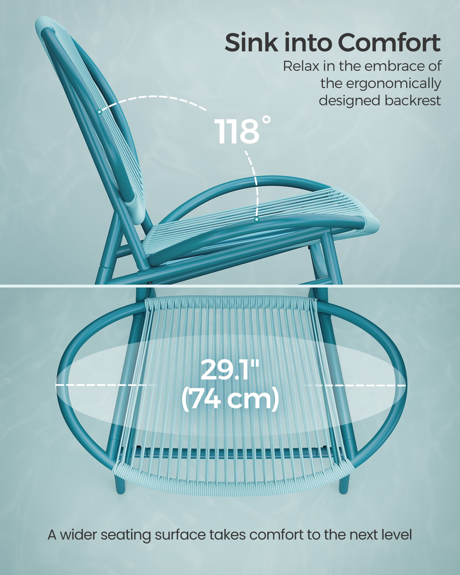 Balkonmeubelset – set van 3 – met tafel en 2 stoelen – zeeblauw
