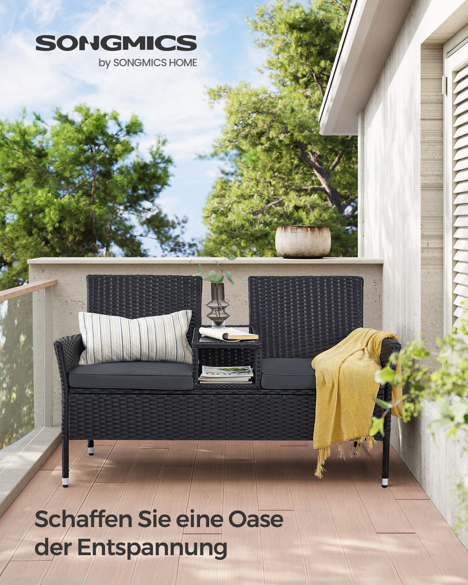 Balkonmeubel – weerbestendig – zwart-donkergrijs