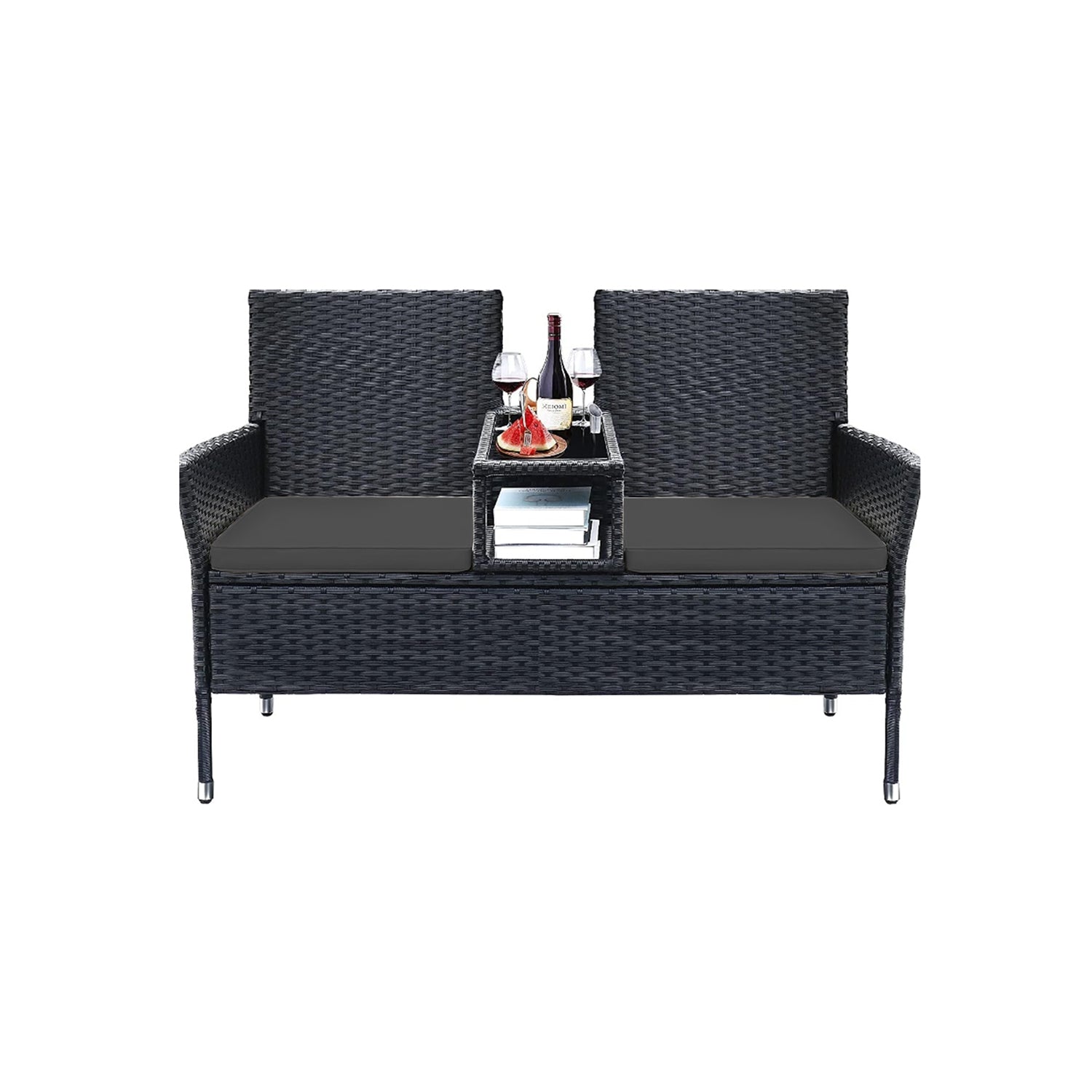 Balkonmeubel – weerbestendig – zwart-donkergrijs