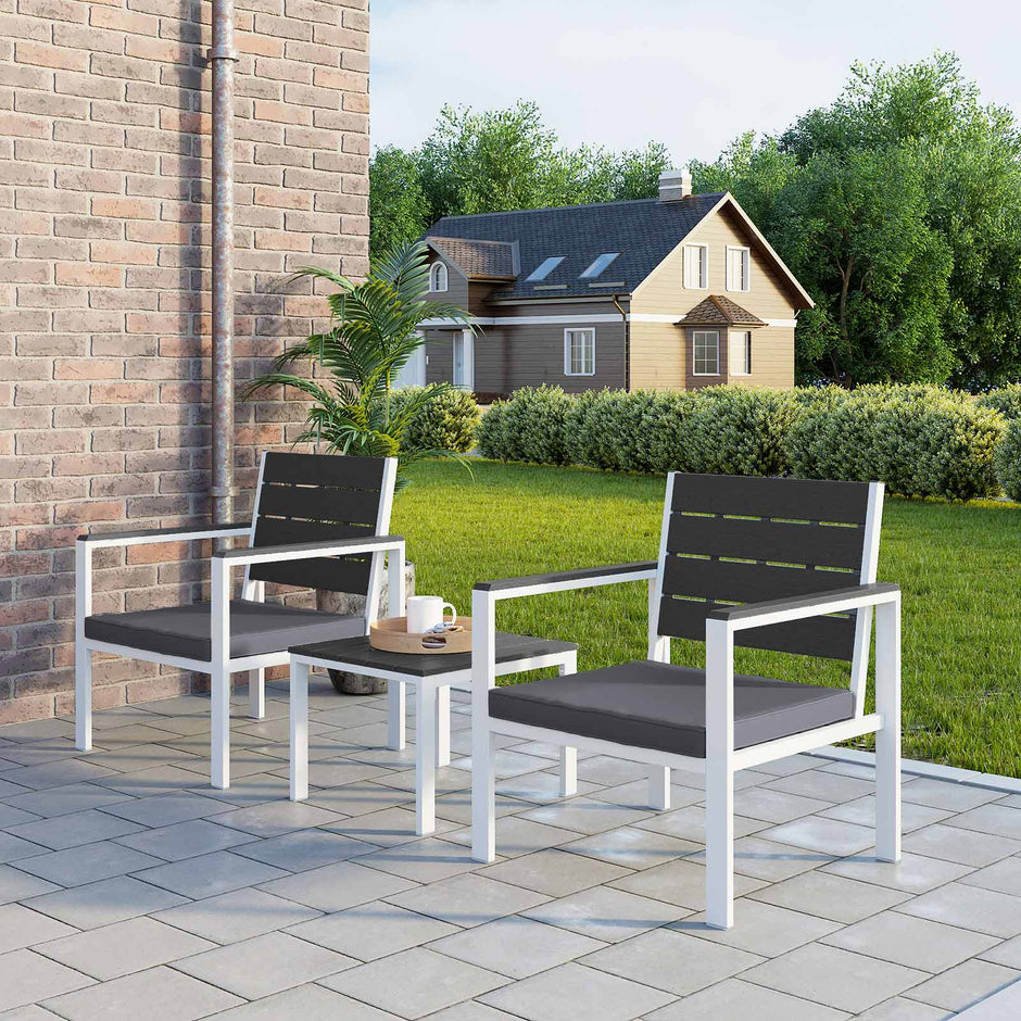 Tuinmeubelset – Comfortabele stoelen met kussens – Rookgrijs en wit