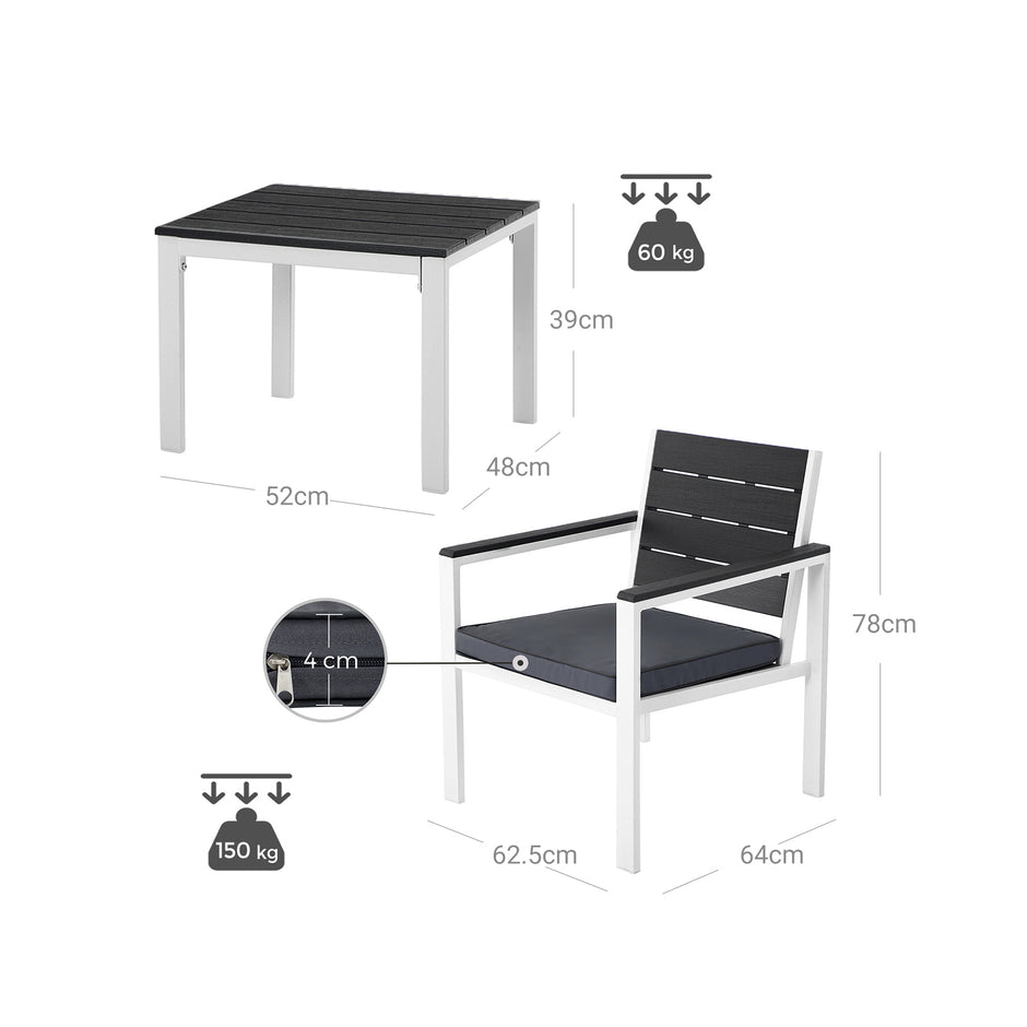 Tuinmeubelset – Comfortabele stoelen met kussens – Rookgrijs en wit