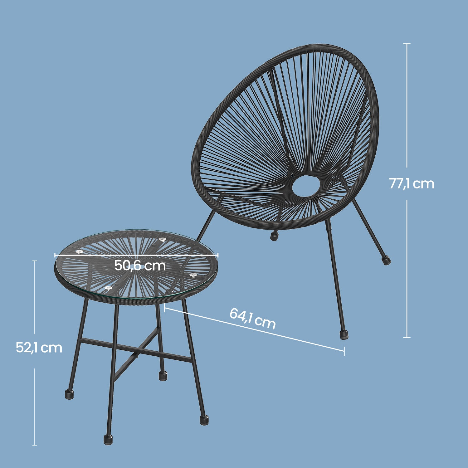 Balkonmeubelset van 3 – Tuinset met 2 stoelen en tafel