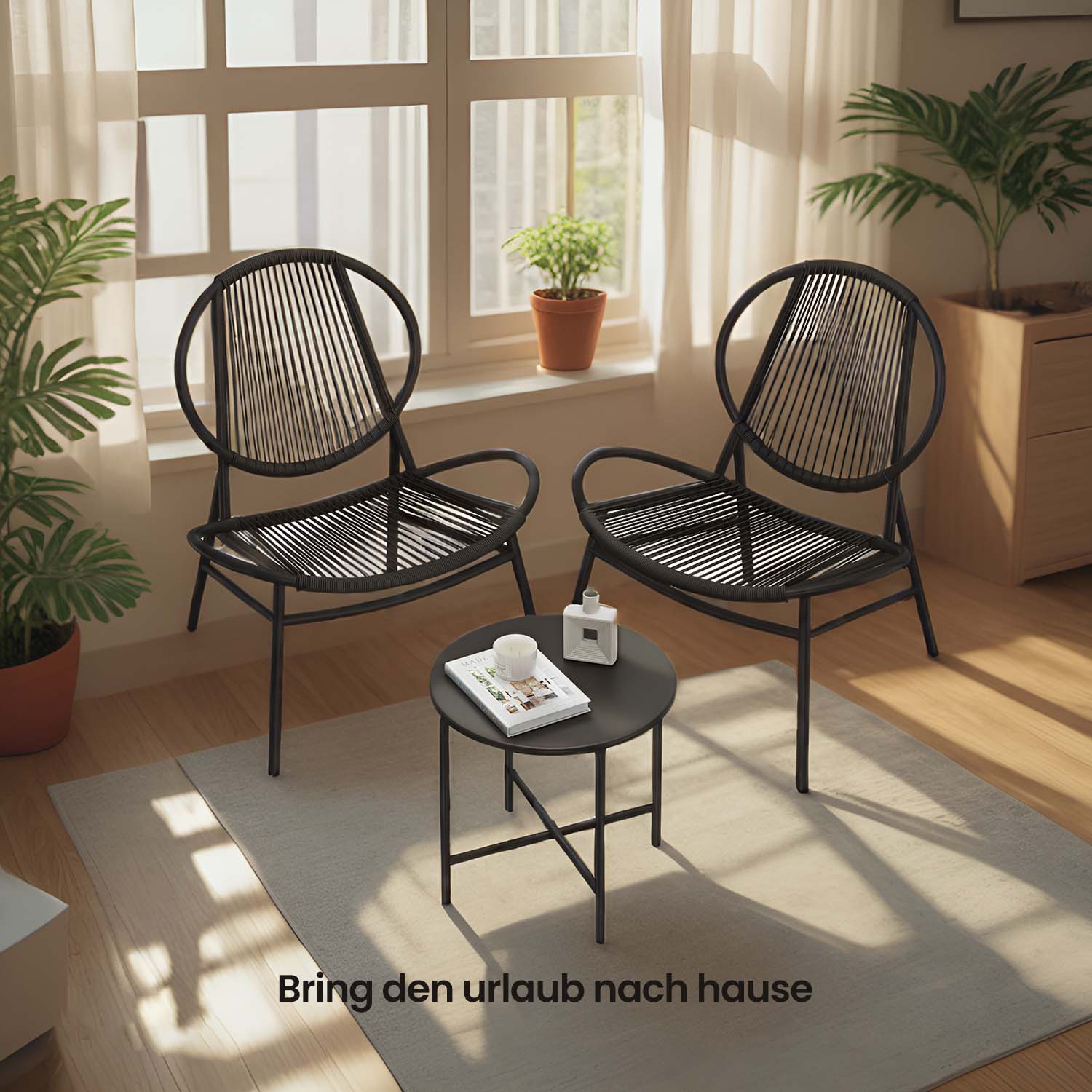 Balkonmeubelset van 3 – Tuinset met tafel en 2 stoelen, PE polyrotan
