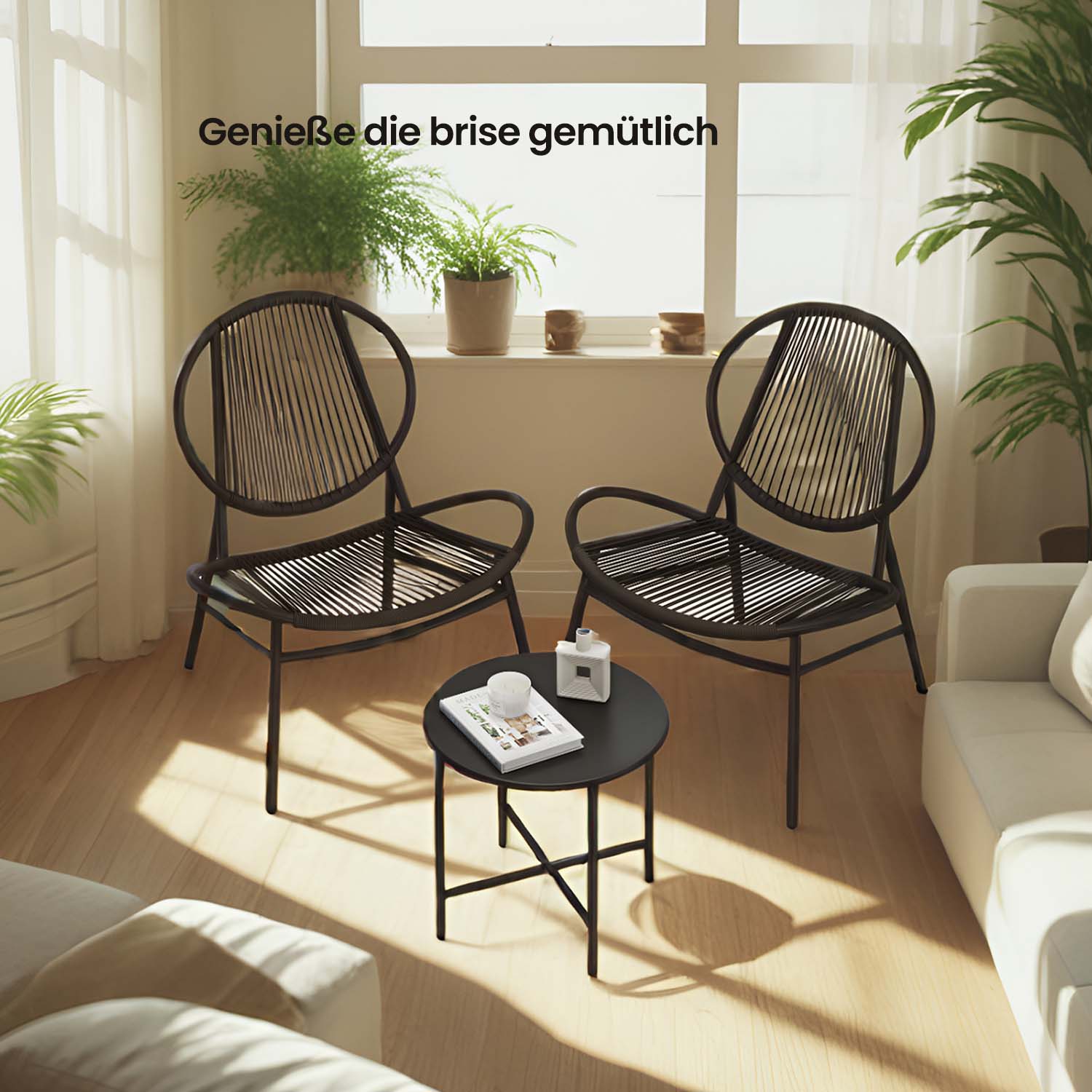 Balkonmeubelset van 3 – Tuinset met tafel en 2 stoelen, PE polyrotan