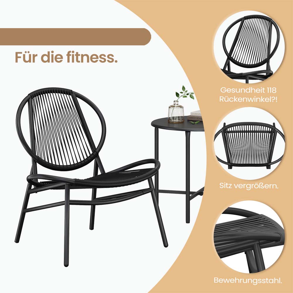 Balkonmeubelset van 3 – Tuinset met tafel en 2 stoelen, PE polyrotan