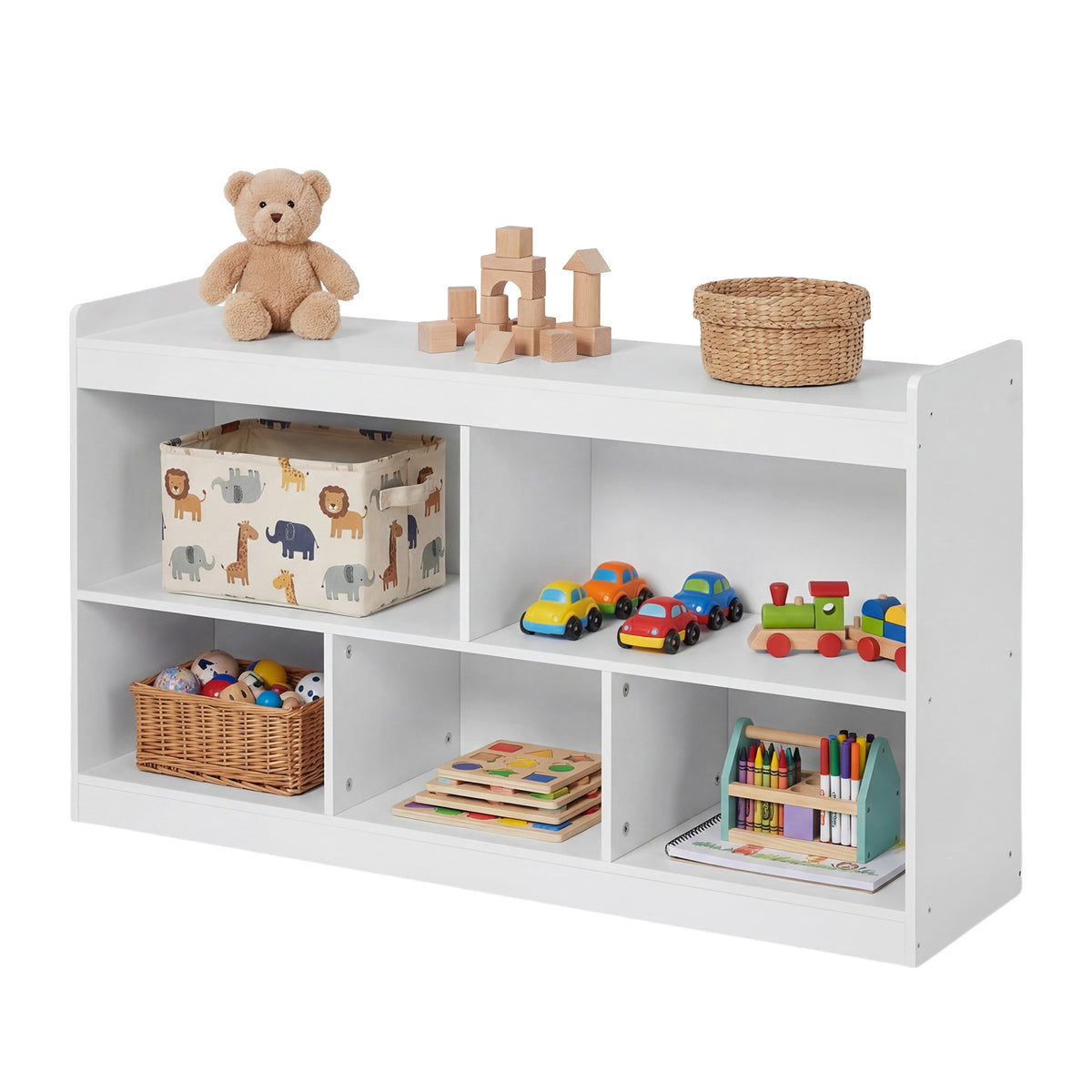 Kinderrek - Montessori Speelgoed- en Boekenrek - Wit - 30 x 112,2 x 65 cm