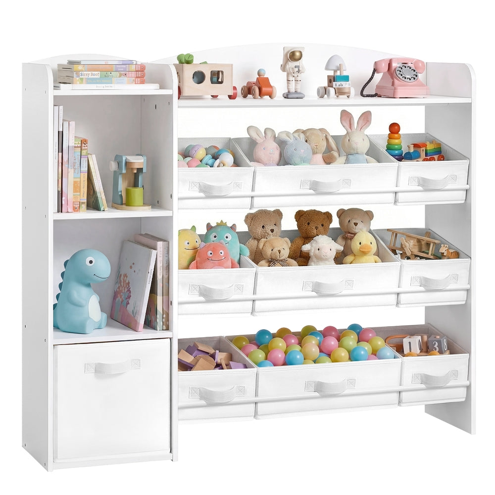 Speelgoedopbergrek - 30 x 113,1 x 104 cm - Wolkenwit - Maximaal 120 kg belastbaar - Vliesstof, spaanplaat, MDF
