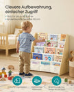 Kinderboekenkast – 4 Vakken – Staal en Oxfordstof – Montessori – Beukenbeige
