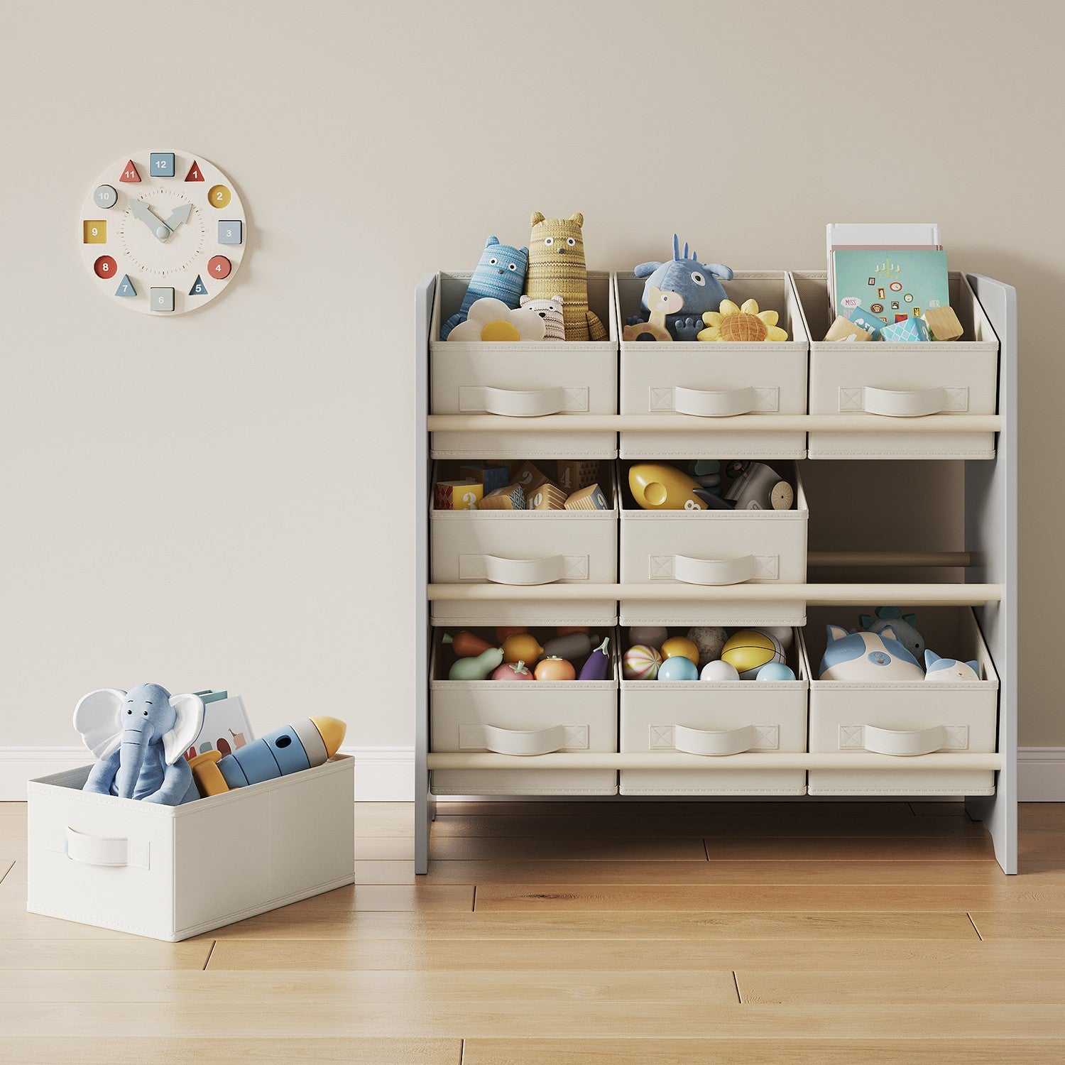 Boekenkast met 9 stoffen opbergdozen – Organizerplank met vakken