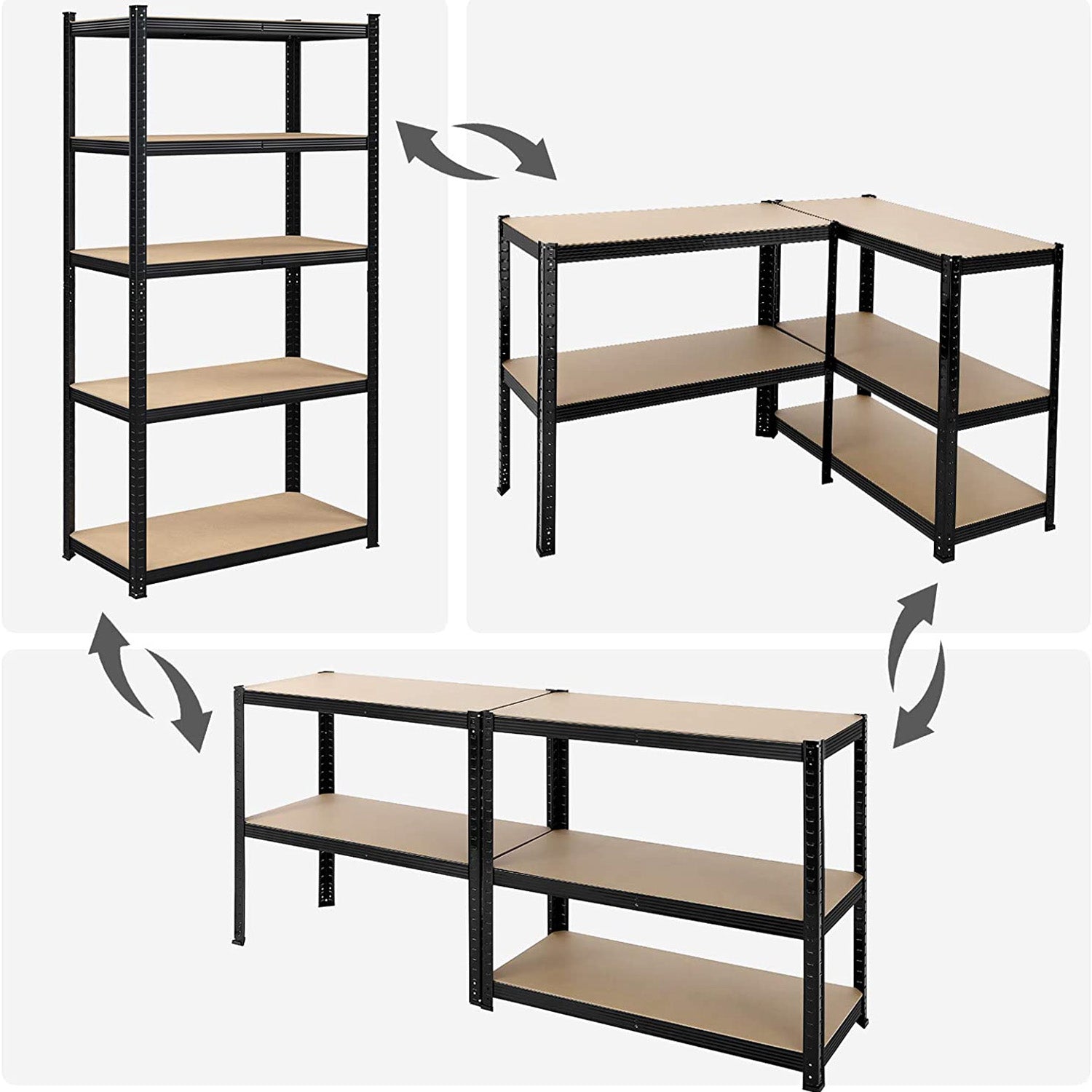 Opslagkast - Set van 2 - Metalen frame - 200 x 100 x 50 cm - Belastbaar tot 875 kg - Zwart