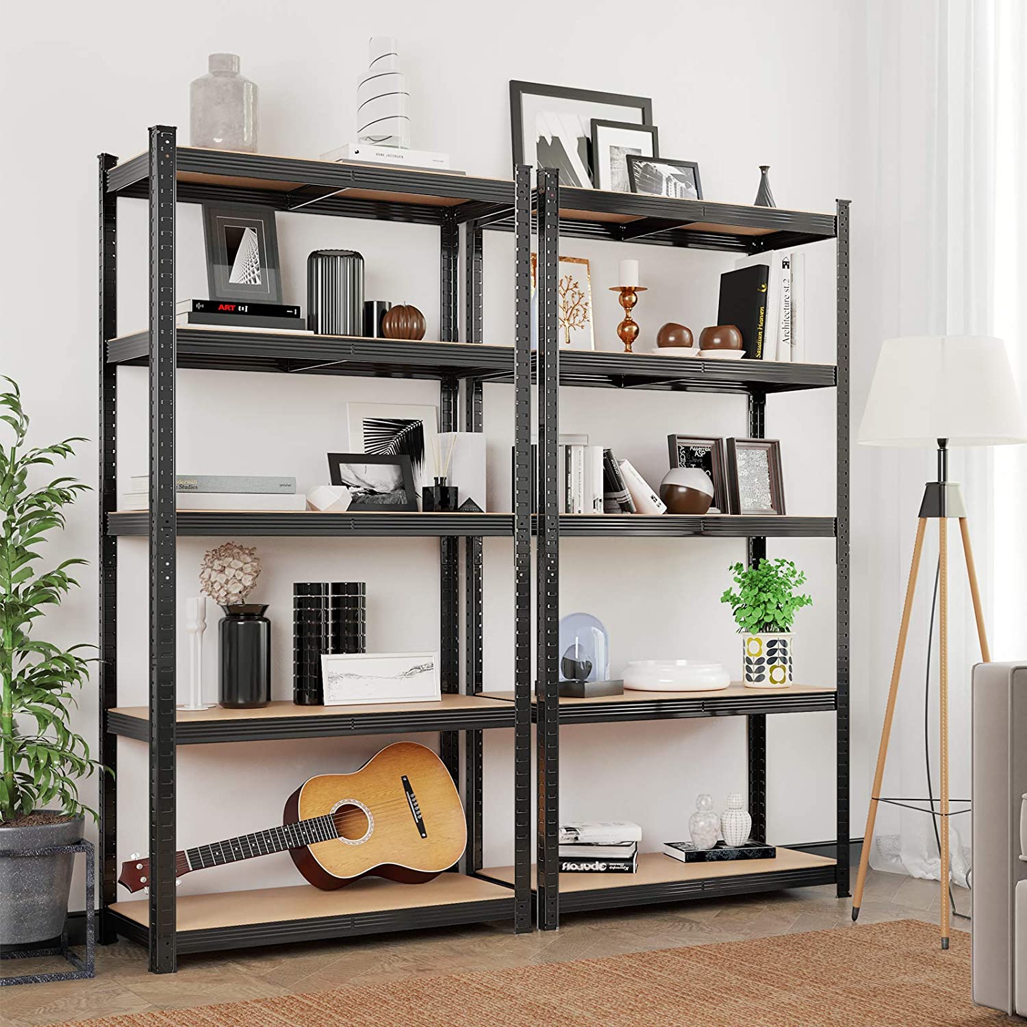Opslagkast - Set van 2 - Metalen frame - 200 x 100 x 50 cm - Belastbaar tot 875 kg - Zwart