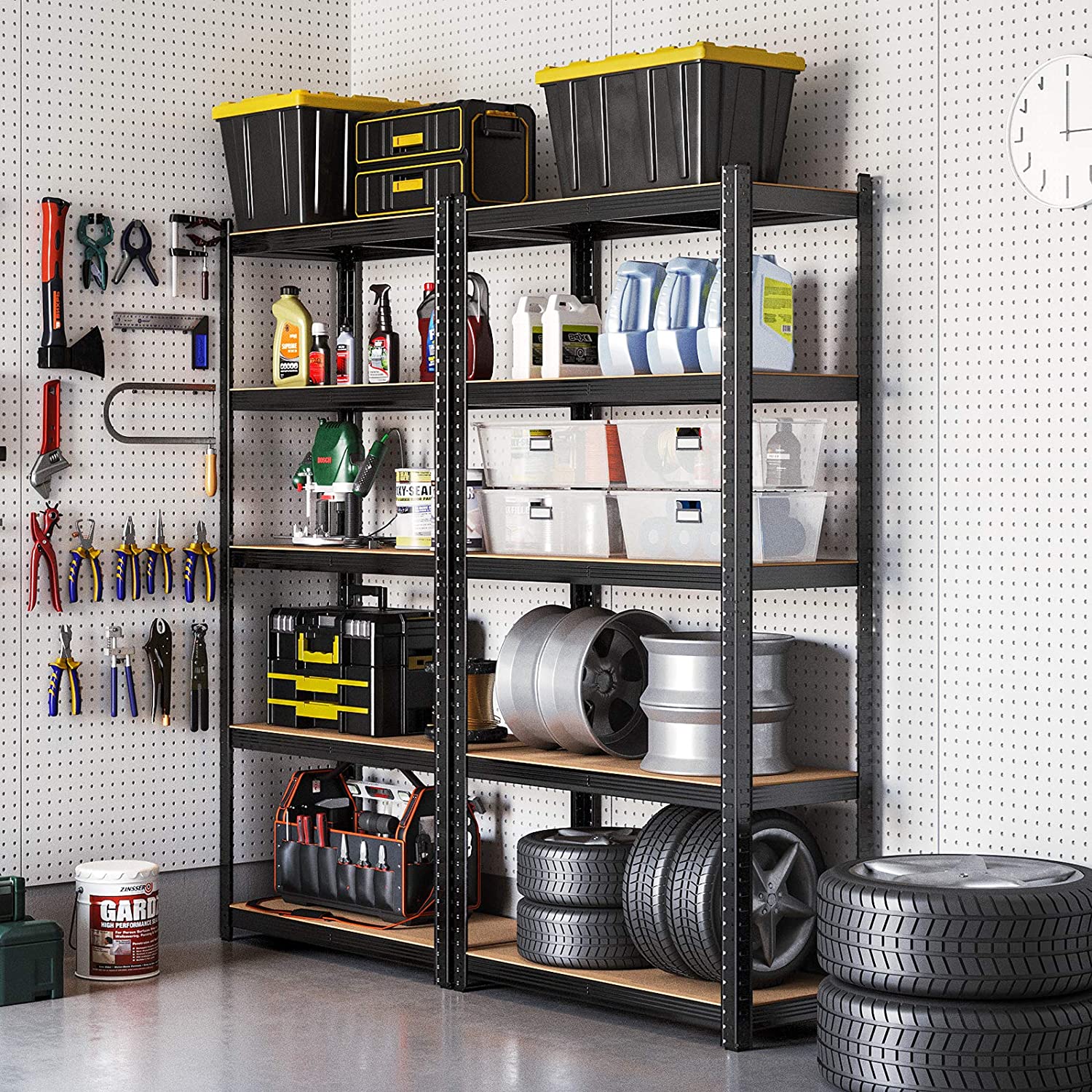 Opslagkast - Set van 2 - Metalen frame - 200 x 100 x 50 cm - Belastbaar tot 875 kg - Zwart