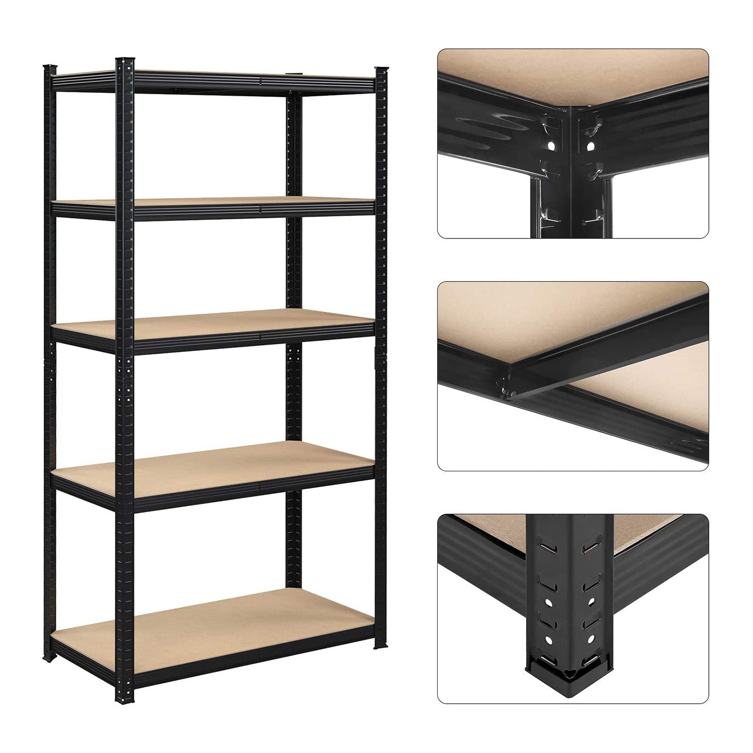 Opslagkast - Set van 2 - Metalen frame - 200 x 100 x 50 cm - Belastbaar tot 875 kg - Zwart