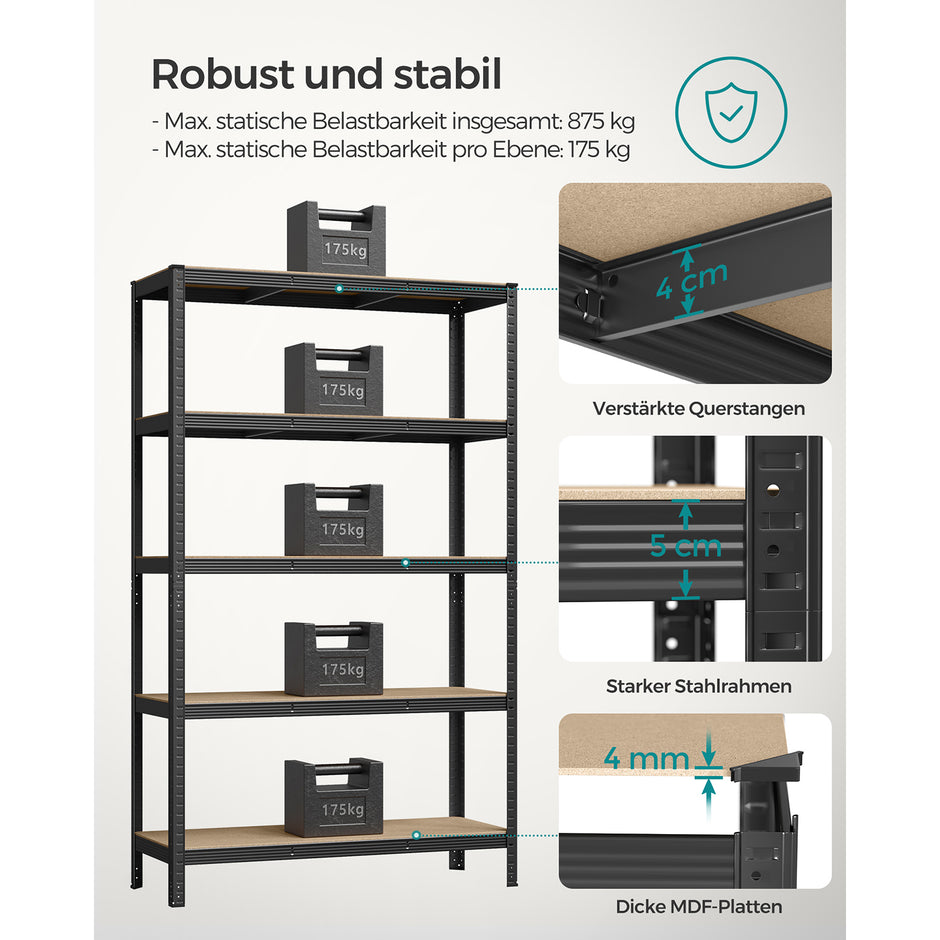 Stellingkast - Set van 2 - 5 Planken - Draagvermogen tot 875 kg - Zwart