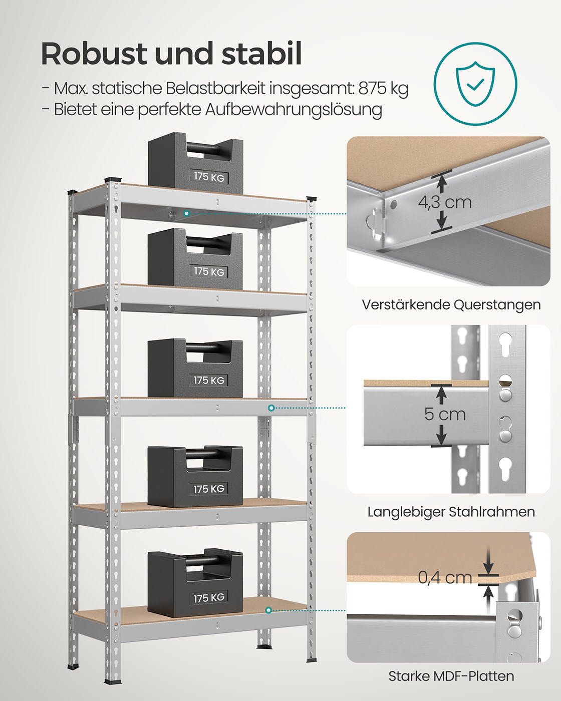 Zware plank – 5 planken – Staal – Zilver